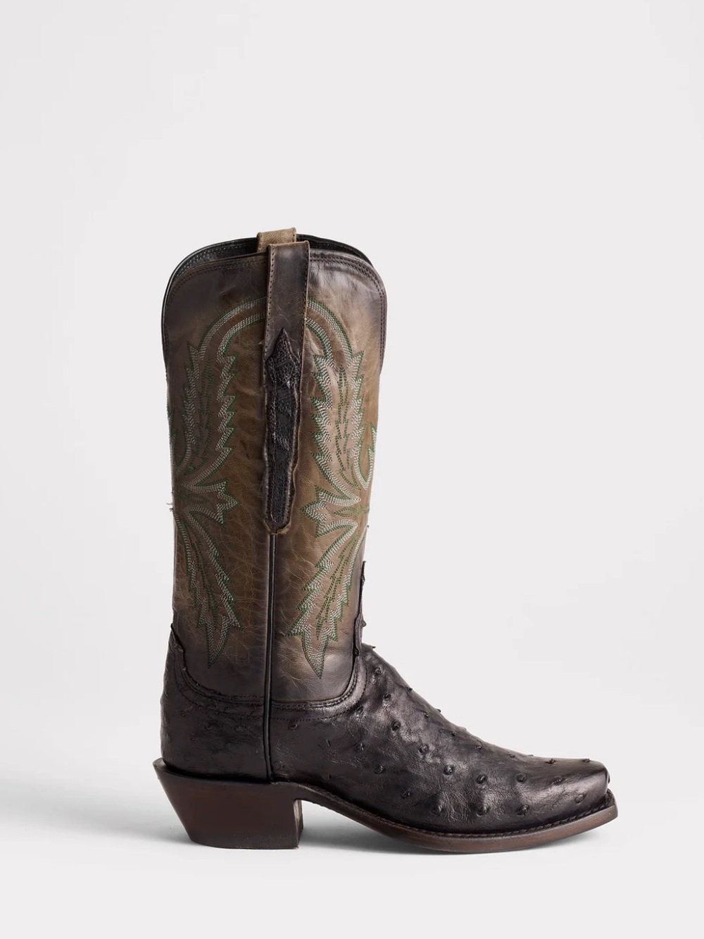 Lucchese Brown and Olive Ostrich-Textured Western Heeled Boot